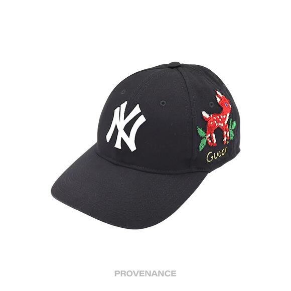 🔴 Gucci x NY Yankees Embroidered Hat Cap - Black Deer Bambi - Picture 1 of 10